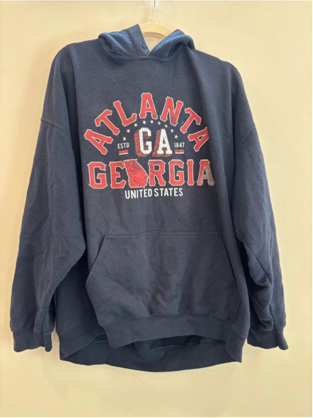 Vintage Atlanta GA Georgia United States Graphic Pullover Hoodie Navy Blue #S25